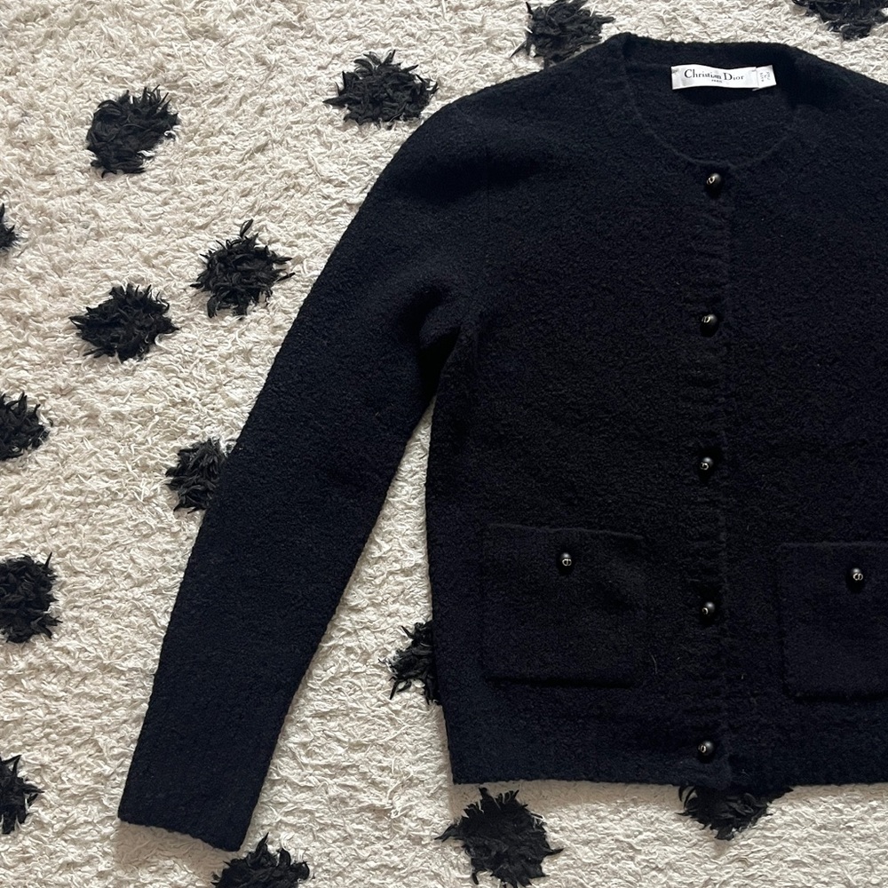 Christian Dior size 34 twinset black wool cashmere blend knit cardigan button up - Picture 5 of 16